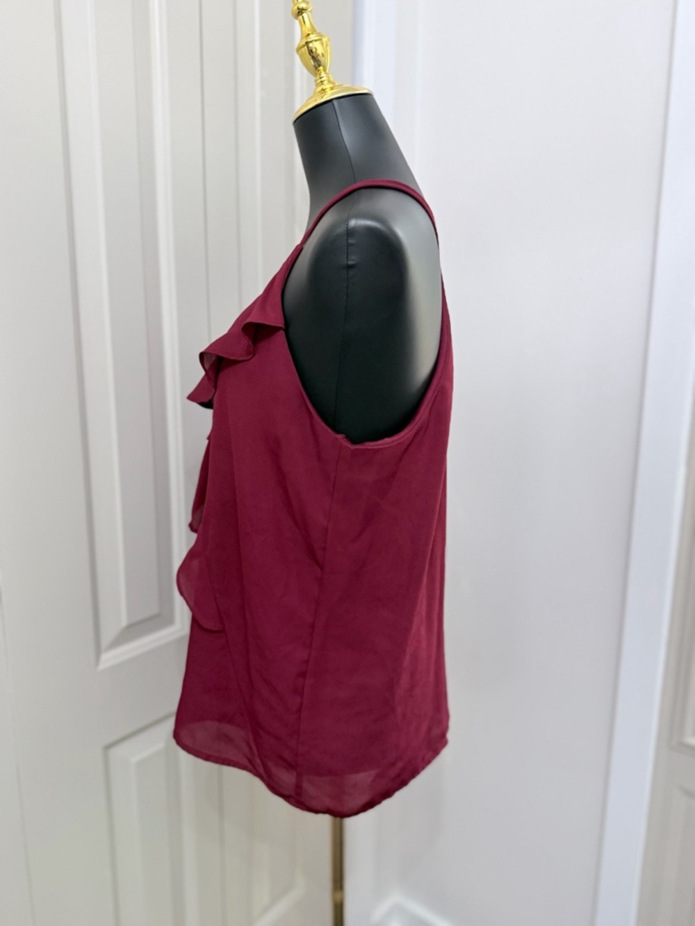 Cake Burgundy Ruffle Tank Top Size L Flowy Layered Cami Boho Feminine - Picture 3 of 8